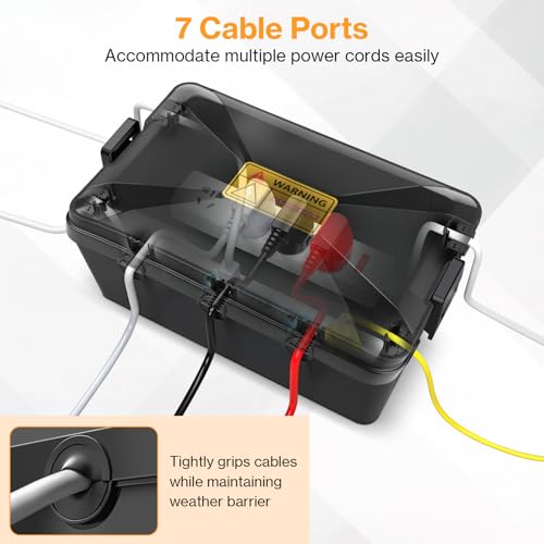 Preciva Large Outdoor Electrical Box(12.6x8.27x5.12inch), Weatherproof Connection Box w/7 Cable Entry, IP54 Waterproof Extension Cord Cover Protect Power Strip,Timer, Plug, Holiday Lights, Black by Preciva - Image 6