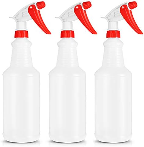 Plastic Spray Bottle 32 Ounce, Chemical Resistant with Fully Adjustable Head Sprayer for Chemical and Cleaning Solution (Pack of 3)