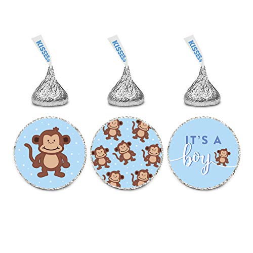 Andaz Press Chocolate Drop Labels Trio, Boy Baby Shower, Sweet Monkey, 216-Pack, Fits Kisses Party Favors, Envelope Seals, Decorations #TOP10