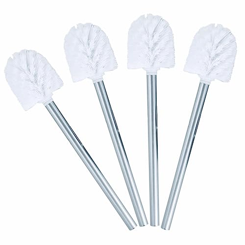 Toilet Brush With Non Slip Long Metal Handle And Plastic Tough Bristles Deep Cleaning Toilet Brushes Ideal For Bathroom And Toilet 35cm Length White Color (White Pack Of 4)