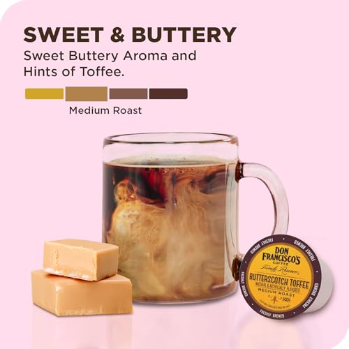 Don Francisco's Butterscotch Toffee Flavored Coffee Pods, 24 Count, Medium Roast, Compatible with Keurig Brewers