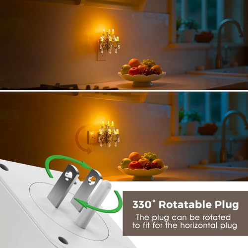 Image of L LOHAS LED Night Lights Plug into Wall,Crystal Chandelier Candle | Nightlight with Dusk to Dawn Sensor,Brightness Adjustable,Amber,Rotatable Plug for Bathroom,Hallway,Kitchen
