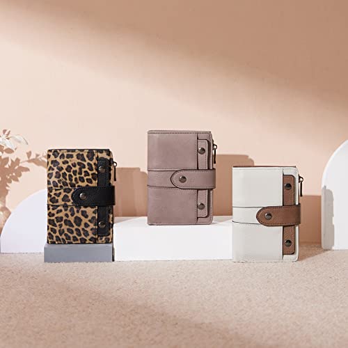 Image of CLUCI Small Wallet for Women Leather Bifold Multi Mini Card Holder Organizer Designer Ladies Zipper Coin with Removable ID Window, 0 Beige with Brown, Compact