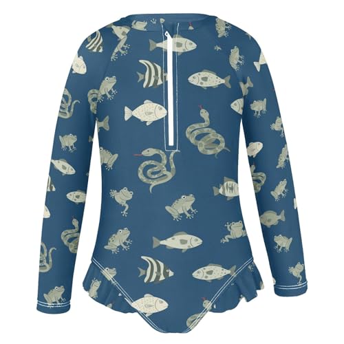 Animal Print with Snakes Girls Rash Guard Swimsuits Long Sleeve One Pieces Bathing Suit UPF 50+ Zipper Swimwear2