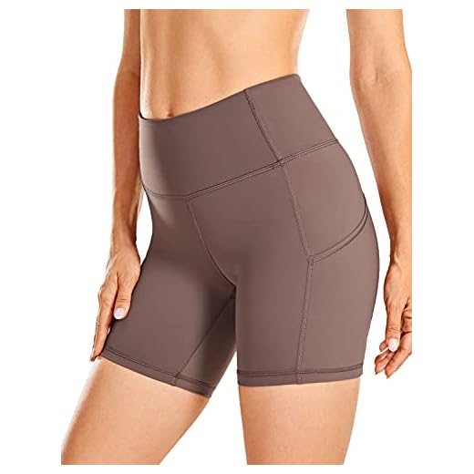 CRZ YOGA Shorts de corrida femininos com sensação de leveza 6 "- Shorts de compressão para ciclistas de ginástica de cintura alta com bolsos Limonite PPP