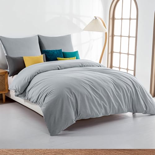 Soifox Bettwäsche 140x200 Grau - bettwäsche Sets aus Mikrofaser bügelfrei & knitterfrei - 1 mal Bettbezug + 1 mal 80x80cm Kissenbezug mit...