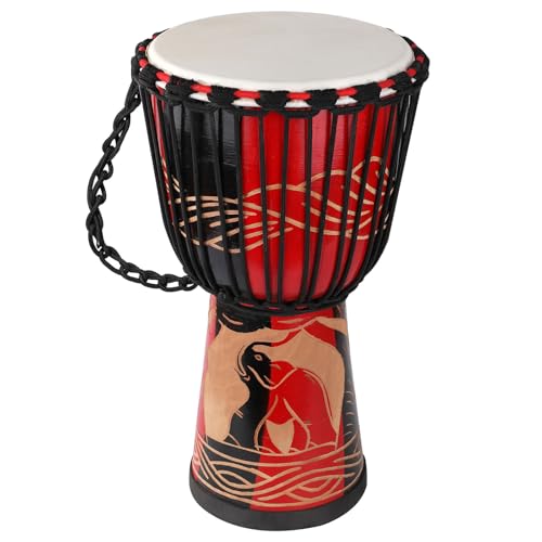 LIEKE Djembe Drum 10'' x 20'' African Hand Drum Carved of Mahogany Goatskin Drumhead for Adults Beginners (Red)