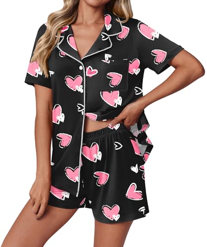 Image of Ekouaer Pajamas Set for Women 2 Piece Pjs Short Sleeve Sleepwear Button Down Lounge Shorts Sets S-XXL