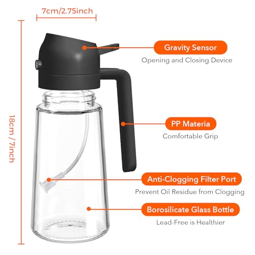 Image of YARRAMATE Olive Oil Sprayer Set of 4 16oz Glass Olive Oil Sprayer with Stickers, Kitchen Gadgets Including 2 Pcs Anti Slip Mat for Bottle, Cleaning Brush, Aesthetic, Gift