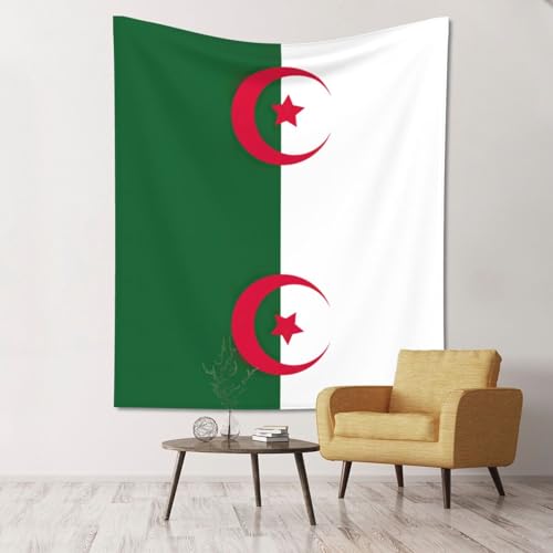 Tapisserie murale drapeau Algérie en tissu ultra doux pour déco chambre