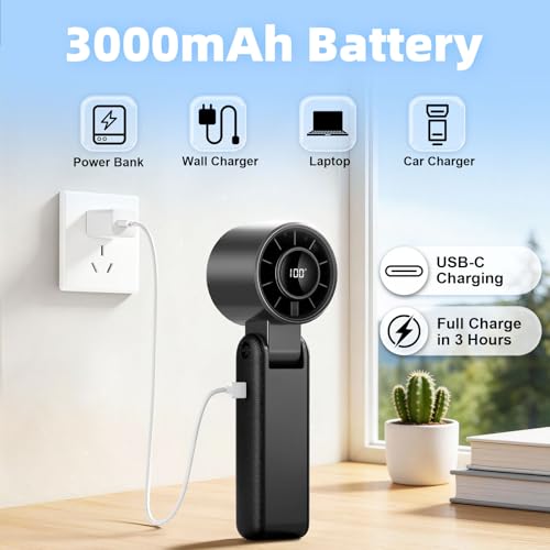 Mini ventilateur portable rechargeable USB avec écran LED et batterie 3000 mAh - 5