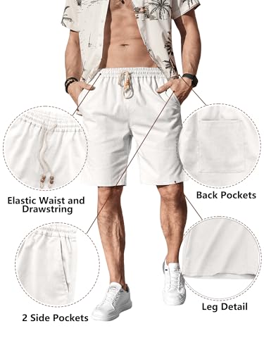 Image of Comdecevis Men's Linen Shorts Casual Elastic Waist Drawstring Summer Beach Vacation Yoga Golf Shorts with Pockets