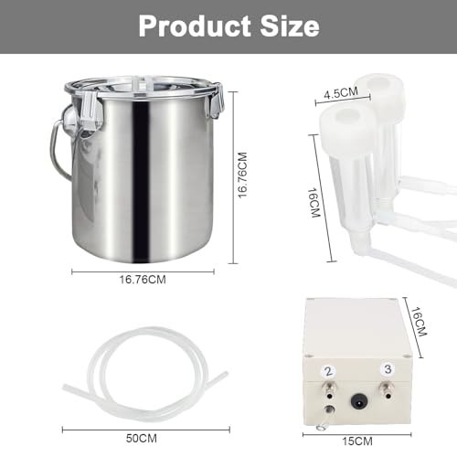 14L Electric Milking Machine, Witriolik Cow Milking Machine, Farms Goat Sheep Hand Vacuum Pump with Stainless Steel Milk Bucket, Kit Automatic Stop Equipment(Goat,14L)