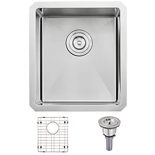 Edelstahl-Unterbauspüle, klein, 33 x 38,1 cm, 16 Gauge, SUS304, gebürstetes Nickel, Einzelbecken, Außen-Barspüle, Wohnmobil-Spüle mit Unterspülgitter und Korbablaufsieb Cover
