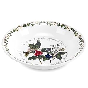 Portmeirion Holly and Ivy 8 Inch Pasta Bowls Set of 4 Holiday Earthenware for Christmas Feasts Ideal for Serving Soups Desserts Oven Microwave Freezer Dishwasher Safe Seasonal Tableware
