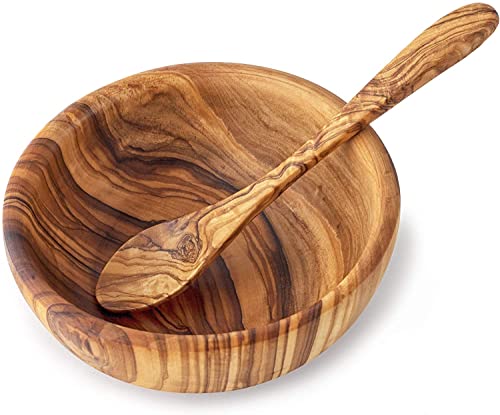 Forest Decor Wooden Bowl And Spoon Set - Natural Wood Hand Carved Bowl For Salad, Cereal, Oatmeal - Handmade Wooden Snack Bowls & Servers - Decorative Serving Dishes For Party - Wooden Fruit Bowl #TOP29
