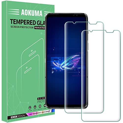 AOKUMA Protector de Pantalla para Asus ROG Phone 6D/6/6 Pro, [2 Unidades] Cristal Templado para Asus ROG Phone 6D/6/6 Pro Fácil Instalación, Vidrio templado 9H,Alta Definicion,Anti-Arañazos