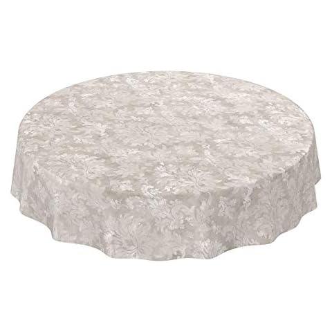 ANRO Oilcloth Tablecloth Washable Garden Tablecloth Oilcloth Round Oval Square Indoor Outdoor Baroque Tendril Pattern Light Grey Beige Round 120 cm Cover