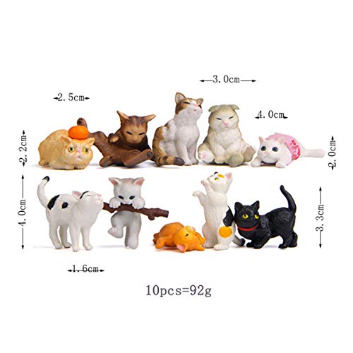 10 Pcs Deluxe Cat Figurines Playset, Cute Cat Figures, Mini Cat Figure Collection Playset, Cupcake Topper #TOP1