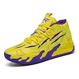 Womens Lightweight Lace Up High Top Fashion Basketball Shoes Soft Non-Slip Running Tennis Volleyball Sneakers Classic Sports Shoes (Yellow,6)