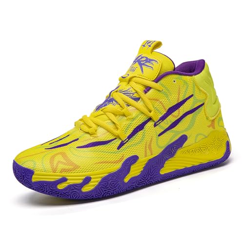 Womens Lightweight Lace Up High Top Fashion Basketball Shoes Soft Non-Slip Running Tennis Volleyball Sneakers Classic Sports Shoes (Yellow,6)