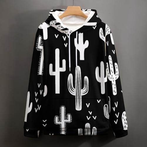 Sweatshirt pull imprimé cactus contrasté avec capuche ajustable pour l'hiver - 3