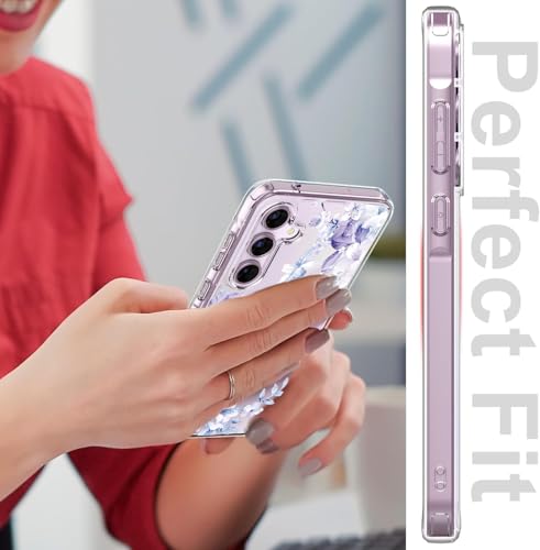 Image of Elzzi Clear Transparent Flower Cover for Samsung A56 5g Case Shockproof Case Floral Design Camera Protection Shockproof PC+TPU Transparent Flower Cover for Girls & Women Purple