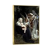 William Adolphe Bouguereau Impresión artística en lienzo Canción de los ángeles Póster impreso Imágenes de ángeles vintage Arte de pared para sala de estar 30x20cm(12x8in) Marco dorado