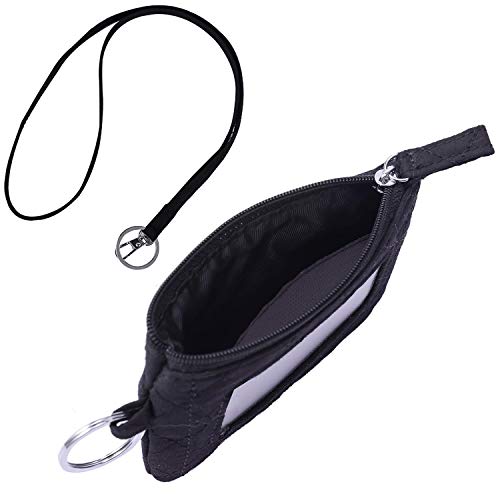 Telexsun Iconic Zip Id Case Card Holder For Women,Signature Cotton Coin Purse With Id Window,Rfid Blocking Change Pouch With Key Chain(Black) #TOP3