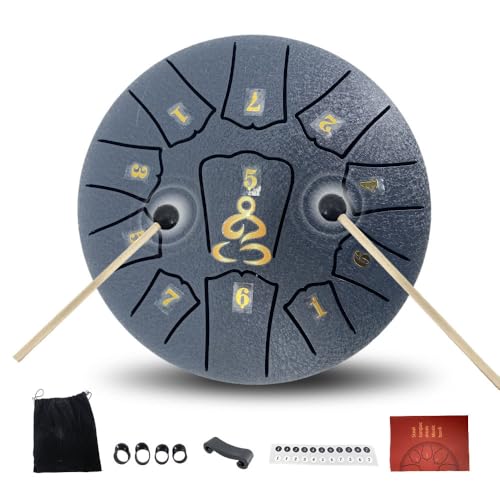 YoungMonic Steel Tongue Drum 6 Inches 11 Notes D Major Steel Drums Rain Chimes for Outside Percussion Instrument with Drum Mallets and Carry Bag