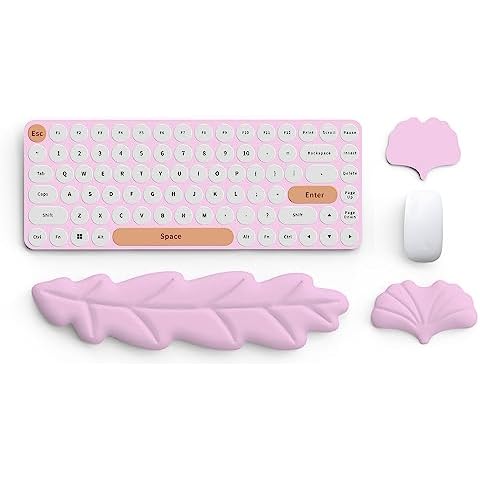 Leather Keyboard Wrist Rest Set, Wrist Rest for Keyboard and Mouse,Wrist Rest with Non-Slip PU Base, Comfortable Memory Foam Ergonomic Wrist Support Pad Arm Cushion for Computer Laptop Mac, Light Pink Cover