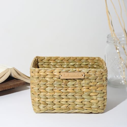 Habere India-All the Cultures Fabricating India Storage Baskets| Jute Desk Organiser | Bamboo Basket | Gift Hamper Basket | Seagress Organiser Tray (Seagrass Tray 05; L17 x W13 x H12 cm)