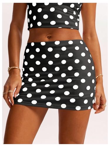 MakeMeChic Women's Polka Dots Mini Skirt Ruched Low Waisted Bodycon Y2K Cute Skirts4