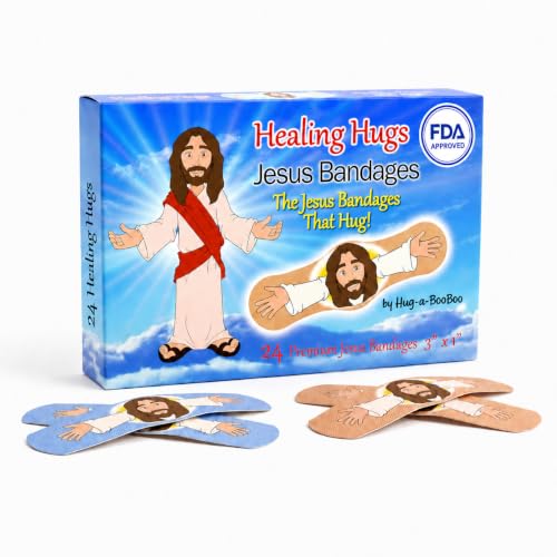 Healing Hugs Jesus Bandages - Premium Adhesive Hugging Jesus from Hug-a-BooBoo The Jesus Bandages that Hug! 24 Count Box