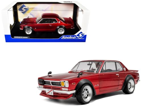 Diecast Model Car Compatible for 1970 Nissan Skyline (C10) Hakosuka RHD (Right Hand Drive) Red Metallic 1/18 Scale Solido S1813002