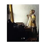 Jeune Femme avec un Collier de Perles de Johannes Vermeer-Reproduction de Tableau à l'huile-Impression d'Art Mural sur Toile - Affiche Décor 80x96cm Encadrée