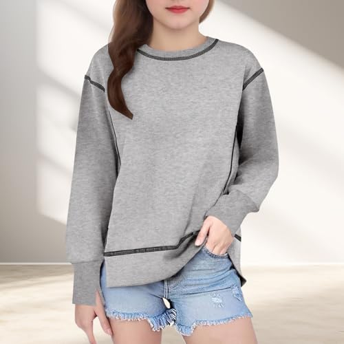 DDAPJ pyju Sweatshirts for Girls 2025 Trendy Crewneck Pullover Stitching Side Split Long Sleeve Tops Kids Cute Fall Clothes2