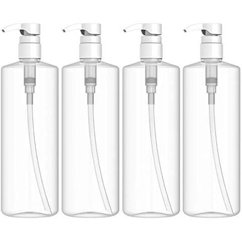 EZPRO USA Empty Shampoo Pump Bottles 32 oz BPA Free, PET Plastic Cylinder Refillable Bottle Springless Pump - for Lotions, Soaps, Oils, Sauces, DIY Laundry Detergent, Pack of 4 Cover