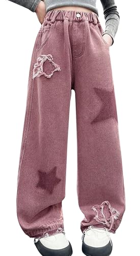 Happy Cherry Girls Jeans Denim Straight Wide Leg Pants Casual Baggy Elastic Waist Trousers Vintage Jeans