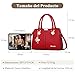 Imagen de FORRICA Bolsos de Mujer Bolso de Mano Elegante Bolso Tote con Colgante Exquisito Señora Cuero PU Bolso Bandolera para Trabajar Compras Rojo