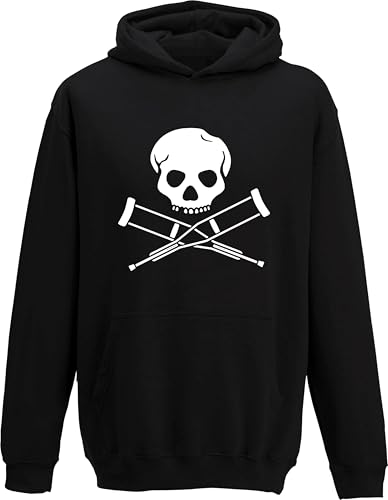 Image of Skull And Crutches Graphic Hoodie Gothic Skeleton Jolly Roger Pirate Style Unisex Pullover Hooded Sweatshirt (4XL, Black)