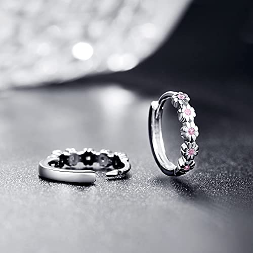 Kingwhyte Small Hoop Earrings S925 Sterling Silver Tiny Daisy Flower Hoop Earrings Hypoallergenic Earrings For Women Daughter Sister Senstive Ears 13Mm #TOP1