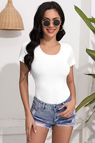 SHEIUGU Women’s Sleeveless Long Sleeve Crew Neck Ribbed Stretchy Slim Fit Tops Bodysuit Basic Jumpsuit3