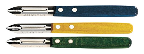 LE COUTEAU DU CHEF 404600 Couteau Eplucheurs Bois Disponible en Coloris Panaches Bleu, Jaune et Vert, Acier Inoxydable, 23.3 x 2.4 x 1.8 cm Cover