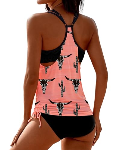 Image of SHESHOW Cowgirl Style Tankini Swimsuits for Women Scoop Neck Ruched Blouson and Bottom 2 Piece Bathing Suits S-XXL