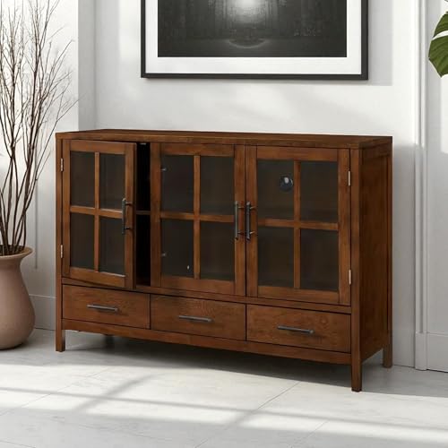 Image of The Attic Suzelle Sideboard|Multipurpose Cabinet for Kitchen and Living Room Storage|Crockery Storage|Solid Sheesham Wood|Honey Matte Finish