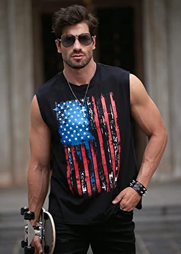 Mens Usa Flag Tank Patriotism Sleeveless Top Memorial Day Tank Shirt Blue S #TOP1