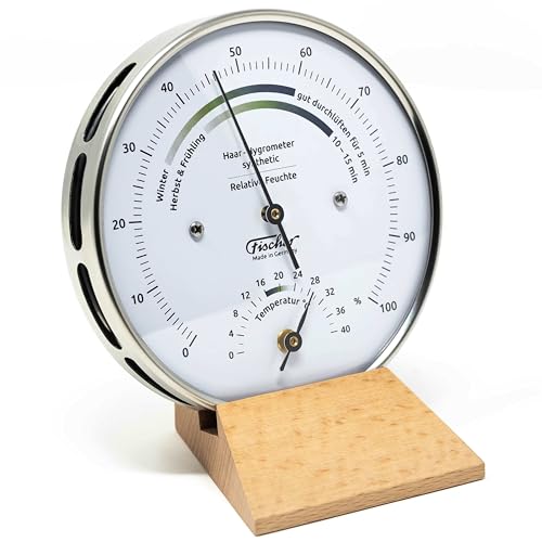 Fischer 122.01HT-02 - Wohnklima-Hygrometer u. Raum-Thermometer - 103mm Edelstahl-Luftfeuchtigkeitsmesser Made in Germany