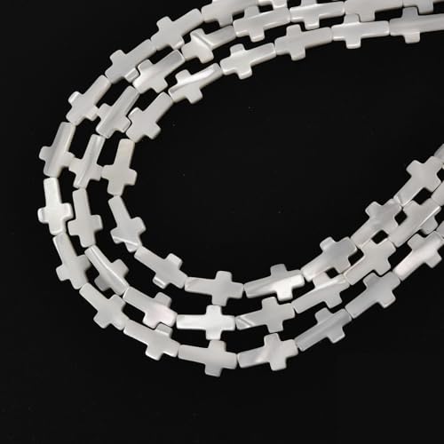 Image of HAAMIIQII Natural White Mother of Pearl Shell Beads 8x12mm Cross Shape Semi Precious Stone Loose Gemstone Beads for Jewelry Making Strand 15 Inch (28-31pcs)