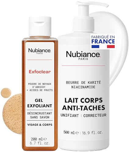 Lait corps anti-taches et gel exfoliant Nubiance duo visage corps